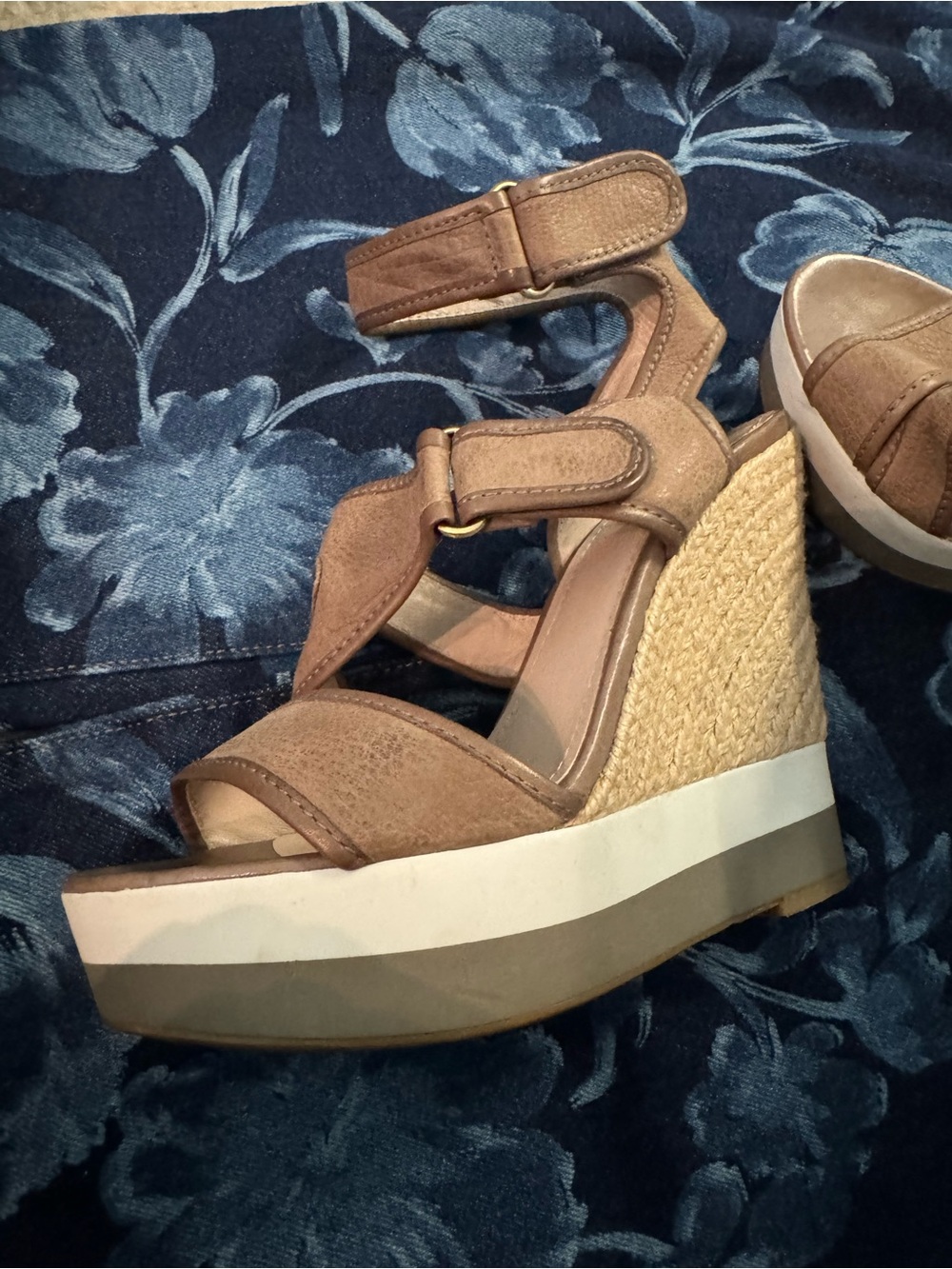 Joan & David Tan Real Leather-Nubuck Wedge Sandals